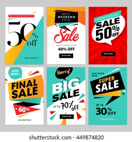 Flat design eye catching sale website banners for mobile phone. Vector illustrations for social media banners, posters, email and newsletter designs, ads, promotional material.