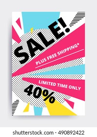 Flat design eye catching sale website banner tamplate. Bright colorful vector illustrations for social media, posters, email, print, mobile phoned esigns, ads, promotional material. Yellow Pink Blue