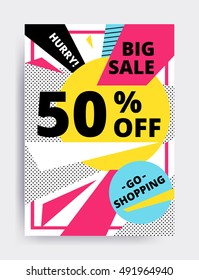 Flat design eye catching sale website banner template. Bright colorful vector illustrations for social media, posters, email, print, mobile phoned designs, ads, promotional material. Yellow Pink Blue