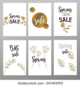 Flat design eye catching sale website banners for mobile phone. Spring gold