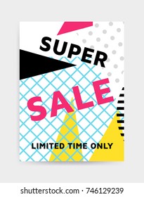 Flat design eye catching sale website banner template. Bright colorful vector illustrations for social media, posters, email, print, mobile phoned designs, ads, promotional material. Yellow Pink Blue