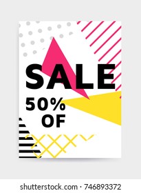 Flat design eye catching sale website banner template. Bright colorful vector illustrations for social media, posters, email, print, mobile phoned designs, ads, promotional material. Yellow Pink Blue