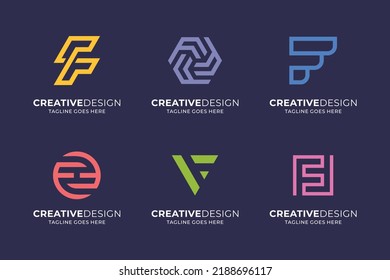 Flat design F logo vector template collection
