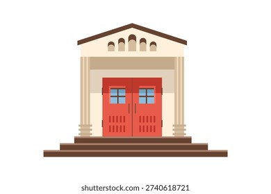 Flat Design Facade Building with stairs. Minimal Home Front Door. House Facade Entrance. Home Entrance with Stairs