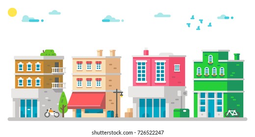 Flat design facades urban illustration vector