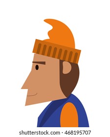 flat design face of man with hat icon vector illustration