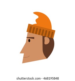 flat design face of man with hat icon vector illustration
