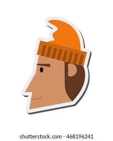 flat design face of man with hat icon vector illustration