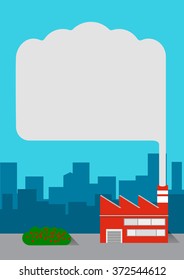 flat design factory with city scape and space for text