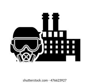 flat design factory and gas mask icon vector illustration