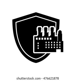 flat design factory and shield icon vector illustration