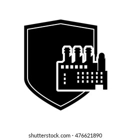 flat design factory and shield icon vector illustration