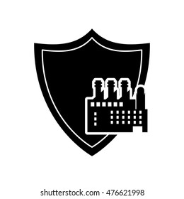 flat design factory and shield icon vector illustration