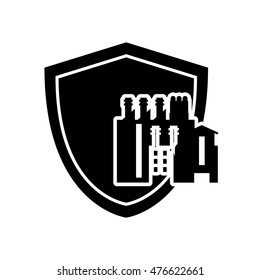 flat design factory and shield icon vector illustration