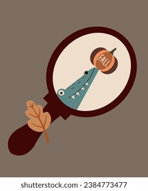 Diseño plano Caída Ilustración con Espejo de Mano y Calabaza, Cocodrilo, Hoja