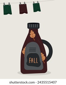 Flat Design Fall Illustration with Liquid Fabric Softener at Leaves Taste