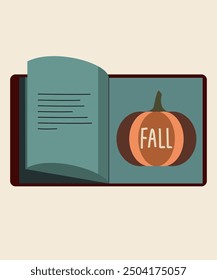  Flat Design Fall Illustration with Open Book at Pumpkin