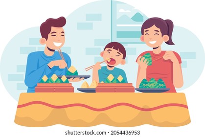 Flat Design Family Eating Zongzi