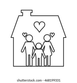 flat design family and house pictogram icon vector illustration