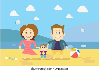 Flat design Family on the Beach Vector