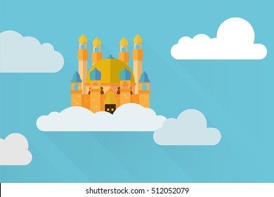 Flat design fantasy castle in the sky vector illustration