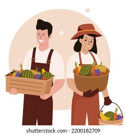 Flat design of farmer harvesting fruit in the farm. Illustration for websites, landing pages, mobile applications, posters and banners. Trendy flat vector illustration