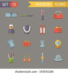 Flat Design Fashion Symbols Accessories Icons Set Vector Illustration