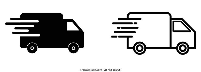 Flat design fast shipping delivery truck icon vector. Fast shipping truck icon for transportation and logistics services.