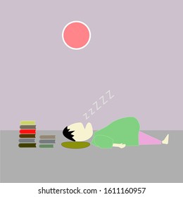 Flat design for fat man sleeping 