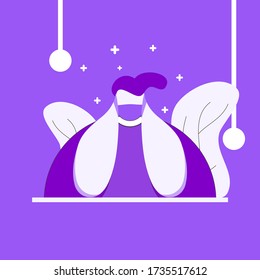 Flat Design Fat man who is bored with quarantine at home when the COVID19 pandemic
