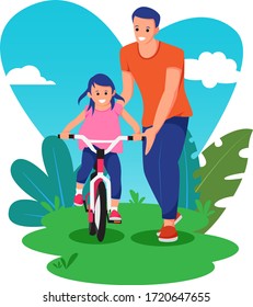 Diseño plano de la bicicleta de equitación padre e hija