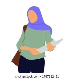 flat design female character hijab universities carry documents and bags suitable for backgrounds and social media posts