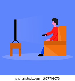 
a flat design female character with a new hobby, which is watching movies