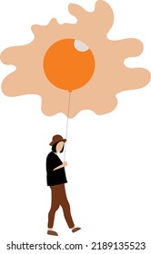 Flat design female holding balloon for cover book, ui  ux or design website