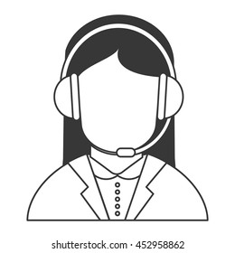 flat design female person with headset icon vector illustration