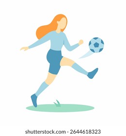 Design plano feminino jogador de futebol chutando a bola esporte ilustração