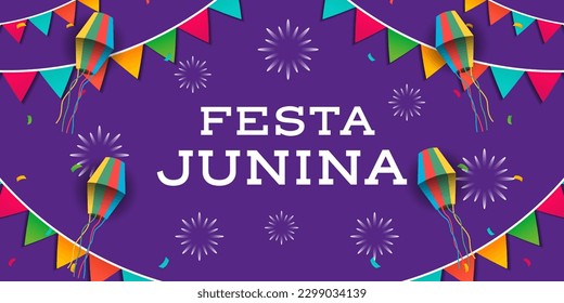 flat design festa junina horizontal banner with decorative