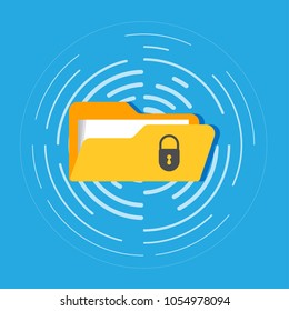 Flat design of file protection. Data security and privacy concept on modern background. Safe confidential information. Vector illustration.