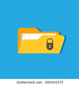 Flat design of file protection. Data security and privacy concept on modern background. Safe confidential information. Vector illustration.