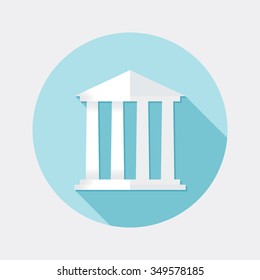 Flat design financial building icon with long shadow