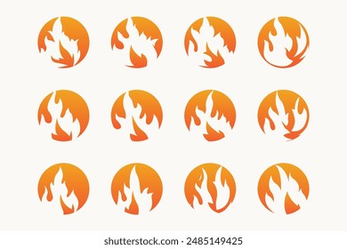 Flat design fire logo set flame element collection simple silhouette illustration fire icon symbol template