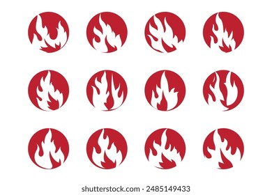 Flat design fire logo set flame element collection simple silhouette illustration fire icon symbol template