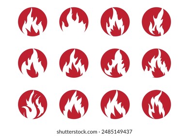 Flat design fire logo set flame element collection simple silhouette illustration fire icon symbol template