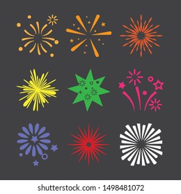 Flat design fireworks icon set. colorful fireworks.