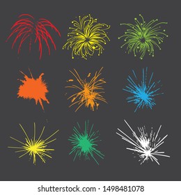 Flat design fireworks icon set. colorful fireworks.