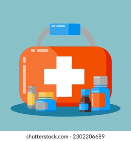 Flat design of a first aid kit for medicine and healthcare. Illustration for websites, landing pages, mobile applications, posters and banners. Trendy flat vector illustration