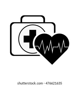 flat design first aid kit and hear cardiogram icon vector illustration