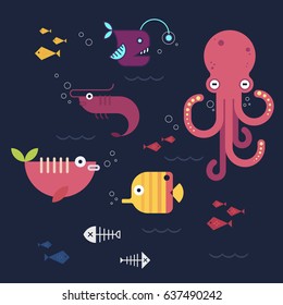 Flat design fishes. Vector illustration.