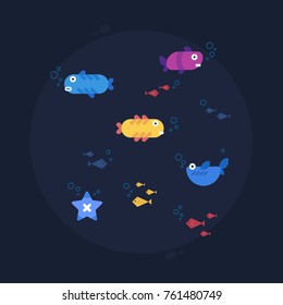 Flat design fishes. Vector illustration.