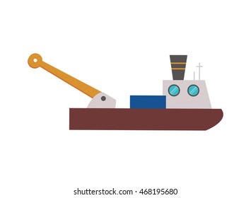 flat design fishing boat icon vector illustration